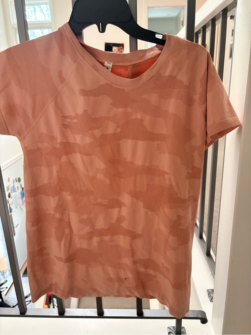 Athleta Pink Peach Camo Short Sleeve Tee